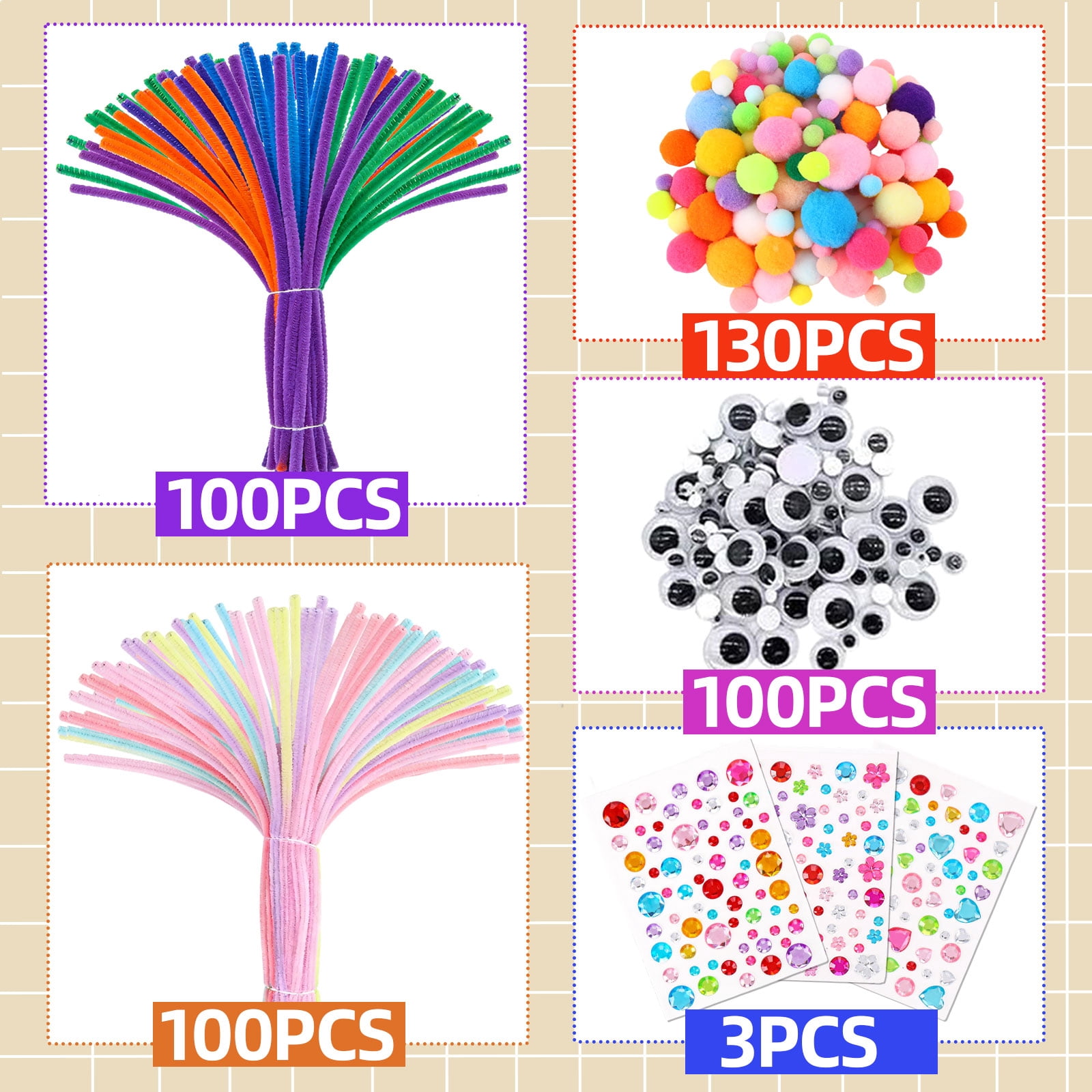 DIY Craft Supplies Set Art Materials with Pipe Cleaners Craft Box for Adults, Hobby Projects & Home Decoration