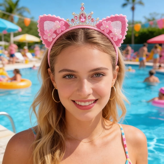 Alasum Pink Rhinestone Cat Ear Tiaras Elegant Design for Daily Wear