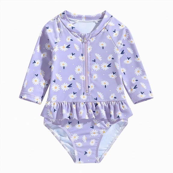 Ymyiu Swimsuit Toddler Girl Toddler Rash Guard One Piece Swimsuit Baby Girl Long Sleeve Swimwear Zipper Bathing Suit 2T 3T (Purple,2-3 Years)