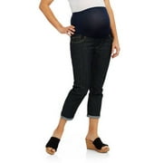 Maternity Over Belly Cotton Denim 5 Pocket Wide Roll Cuff Capri Back Pocket Embellished