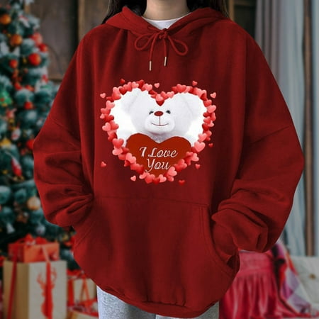 

Zedker Winter Clothes for Women Womens Casual Tops Women s Valentine s Day Print Top Casual Long Sleeve Round Neck Hoodie