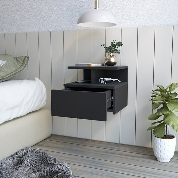 Newboti Furniture Floating Nightstand Flopini, One Drawer, Black Wengue Finish 41034
