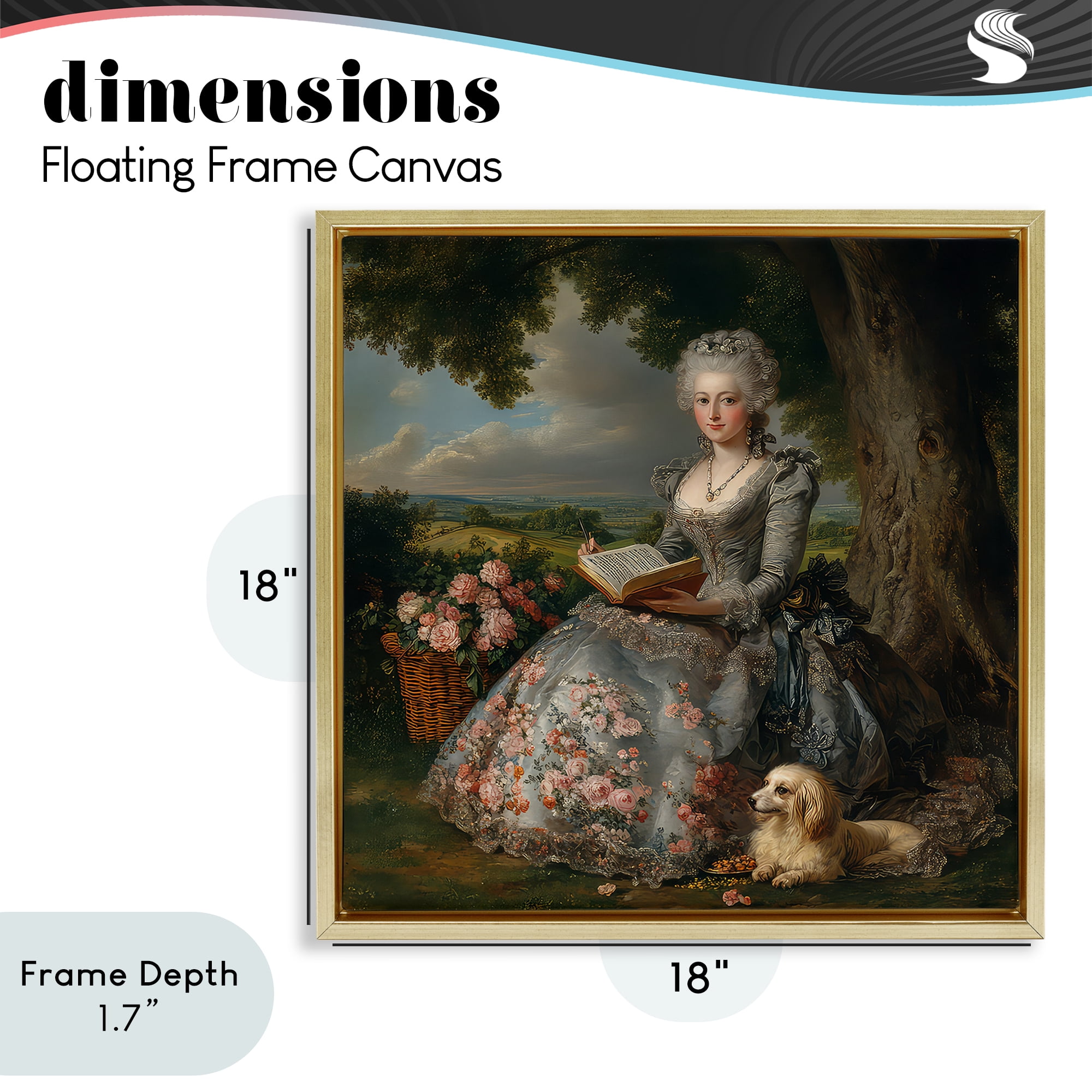 Stupell Industries Reading Rococo Lady with Dog Gold Framed Floater Canvas Wall Art, design by The Wands Want