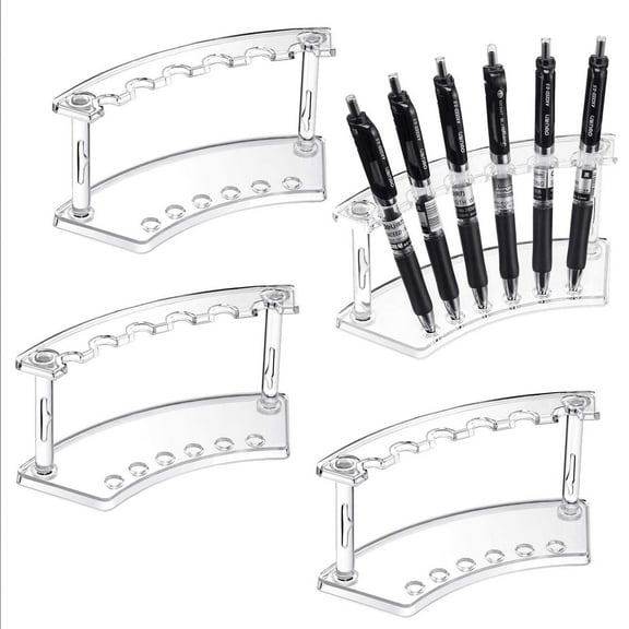 Set of 4 Pen Display Stand Plastic Pen Holder Pen Display Stands 6-Slots Pen Display Stand Eyebrow Pen Stand Makeup Brush Rack Organizer for Home School and Office Use