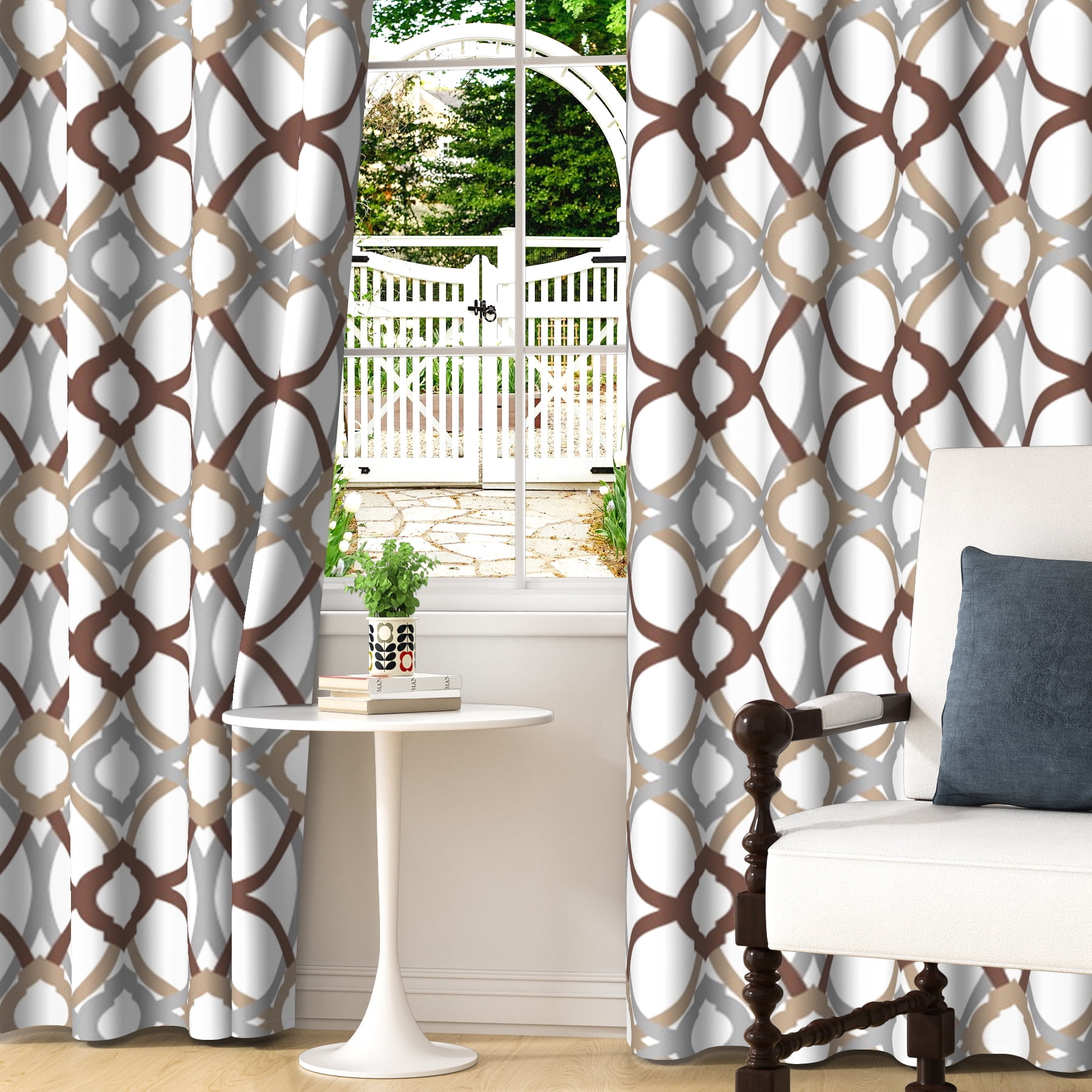Lfeey Blackout Curtains Geometric Modern Grommet Curtains, Room Darkening Privacy Curtains, Brown and Gray, 42x84 Inches, 2 Panels