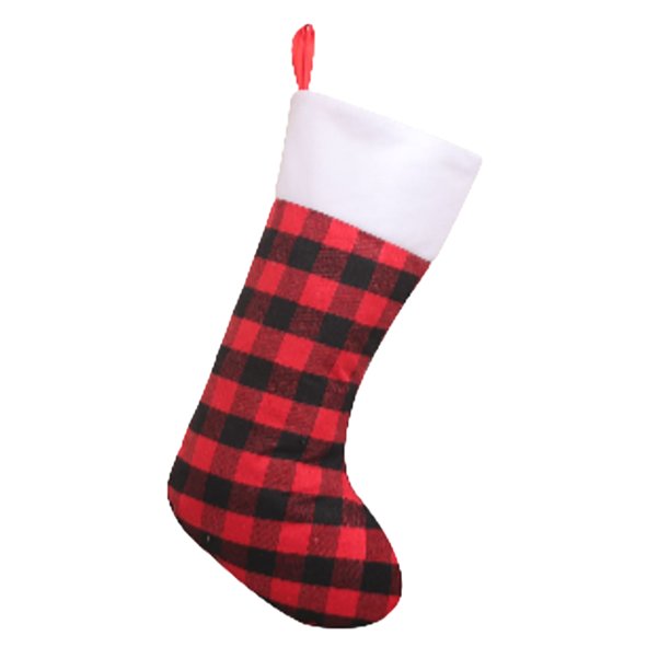 Bolsa de regalo de calcetín de Navidad, adorno colgante para el hogar, accesorios colgantes para festivales, calcetines de Navidad a cuadros de Kits de decoración para fiestas Negro rojo Largo Bewildely HA070257-01