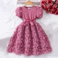 thumbnail image 3 of Gytharion Kids 3D Rose Flower Girl Dresses Cute Bow Short Sleeve Tulle Tutu Dress Stylish Puff Sleeve Princess Dress for Bridesmaid Wedding Pageant Party, Size 4-8 Years, 3 of 6