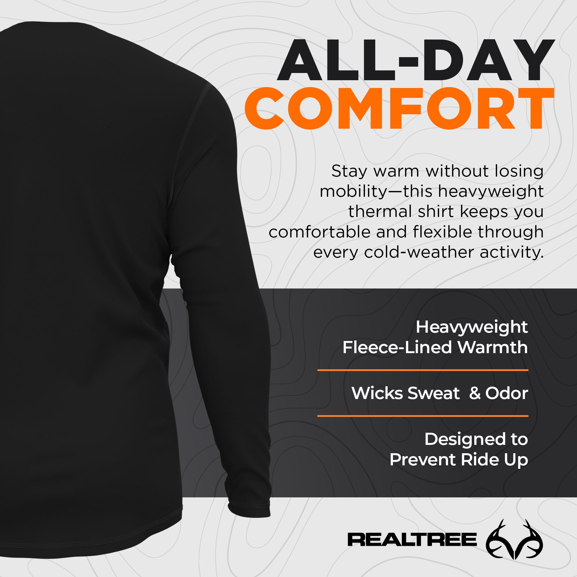 Realtree Men's Fleece Thermal Baselayer Long Sleeve Shirt, Thermal Shirts for Men, Naval Academy, Large
