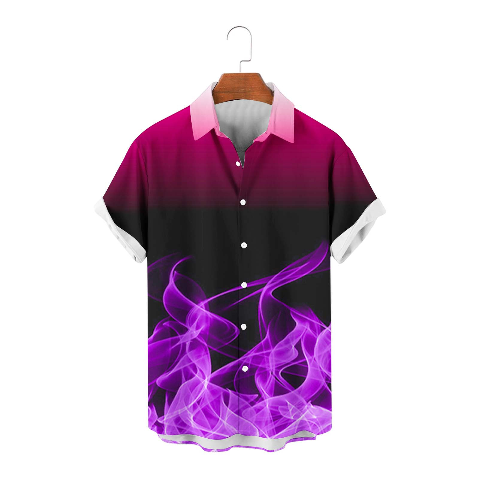 QIPOPIQ Men's Short Sleeve Turndown Collar Shirts Men 3D Fire Pattern Hawaiian Shirt Summer Fashion Printed Have Pockets Button Shirt Tops Tees Shirt Gift for Father & Him 2023 Deals Purple M - image 2 of 4