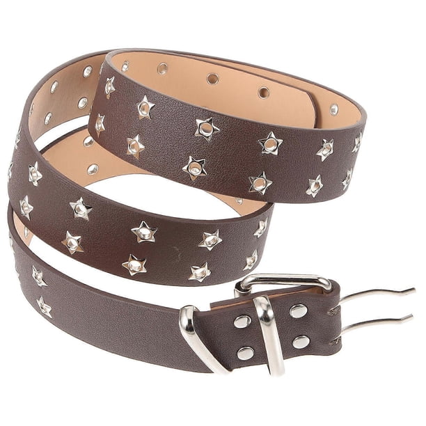 Adjustable Waist Belt Retro Punk Style Waist Belt Brown Pu Iron Material Belt for Jeans 1Pack