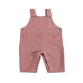 thumbnail image 1 of Infant Baby Girls Boys Corduroy Bib Pants Solid Color Button Pocket Strapless Overalls Clothes Pink 3-6 Months, 1 of 9