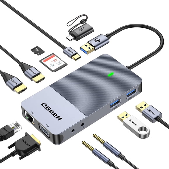 QGeeM USB 3.0 Laptop Docking Station,Triple Display USB Hub Hdmi Splitter Extender Dual Monitor,USB Dock with 2 HDMI,VGA,USB 3.0,Compatible for MacBo