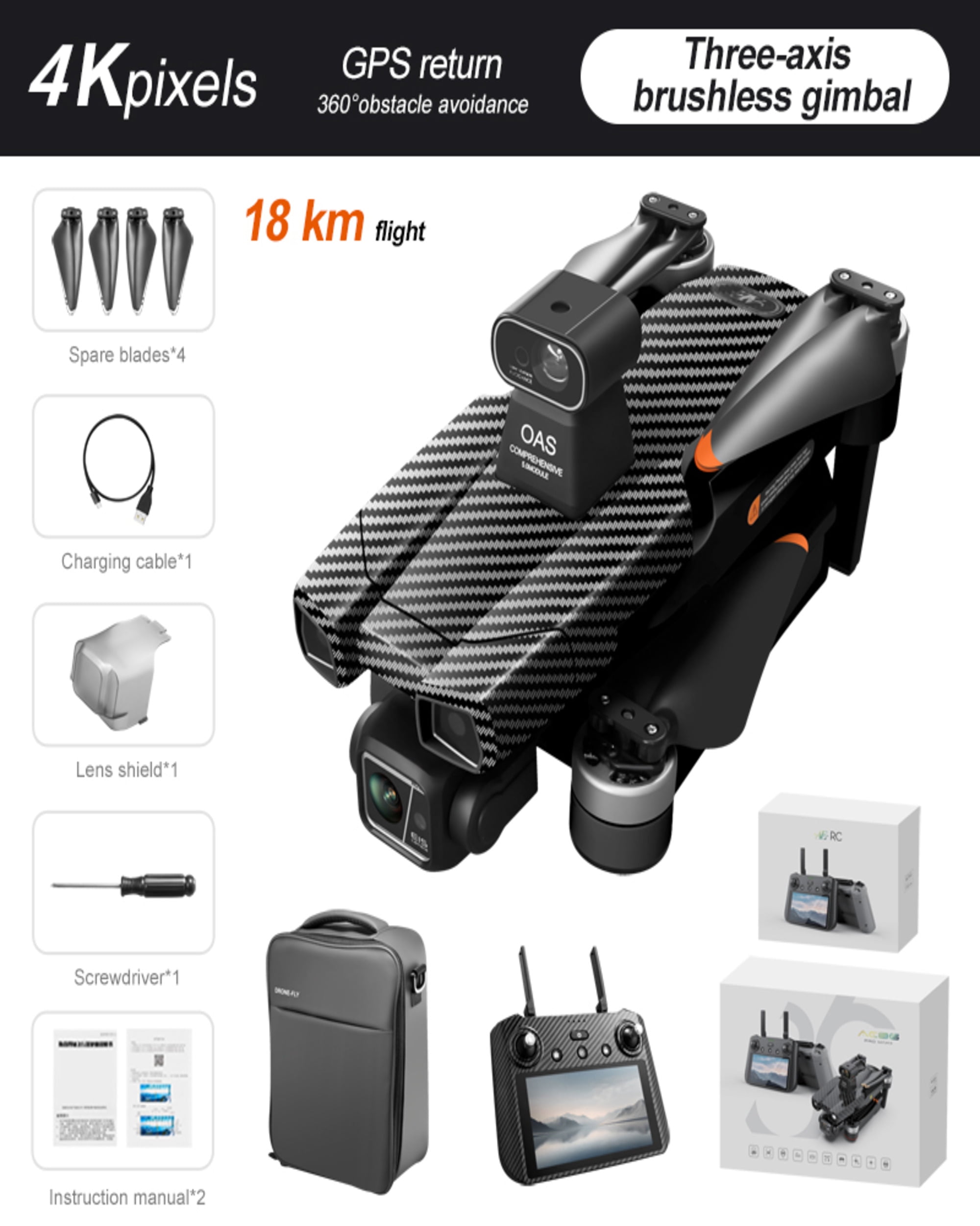 Ae86 Pro-Max Screen Control Aerial Drone, Obstacle Avoidance drone 2 Batteries