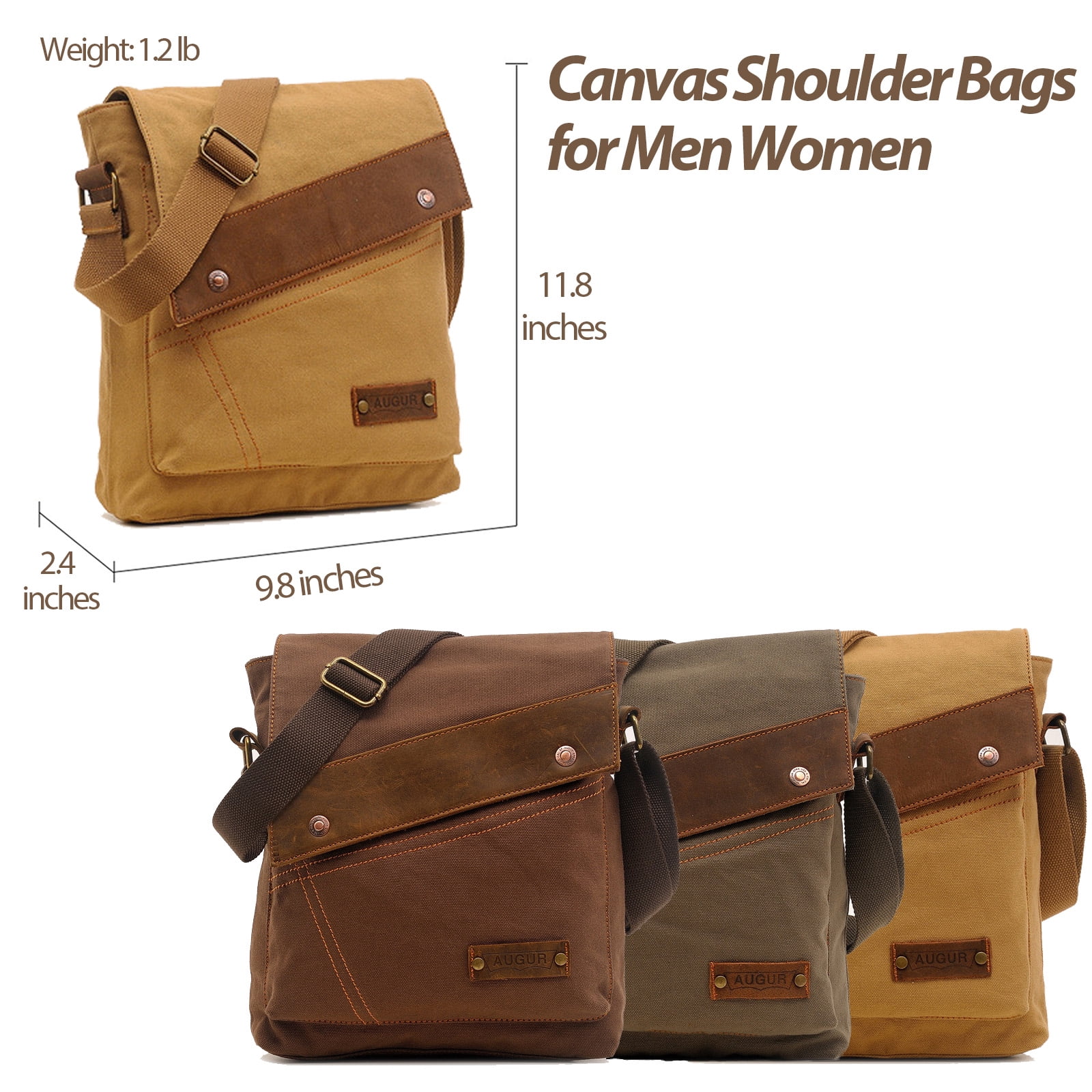Egoelife Canvas Shoulder Bags for Men Small Crossbody Bags for Women Messenger Bag Slim Sling Bag Satchel Bag Side Bag for Travel