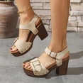 thumbnail image 3 of Dakaela Women's Platform Heels Sandals Ankle Strap Dress Block Chunky High Heeled Wedges Pumps Shoes for Bride Wedding Party Beige Size 6.5, 3 of 6