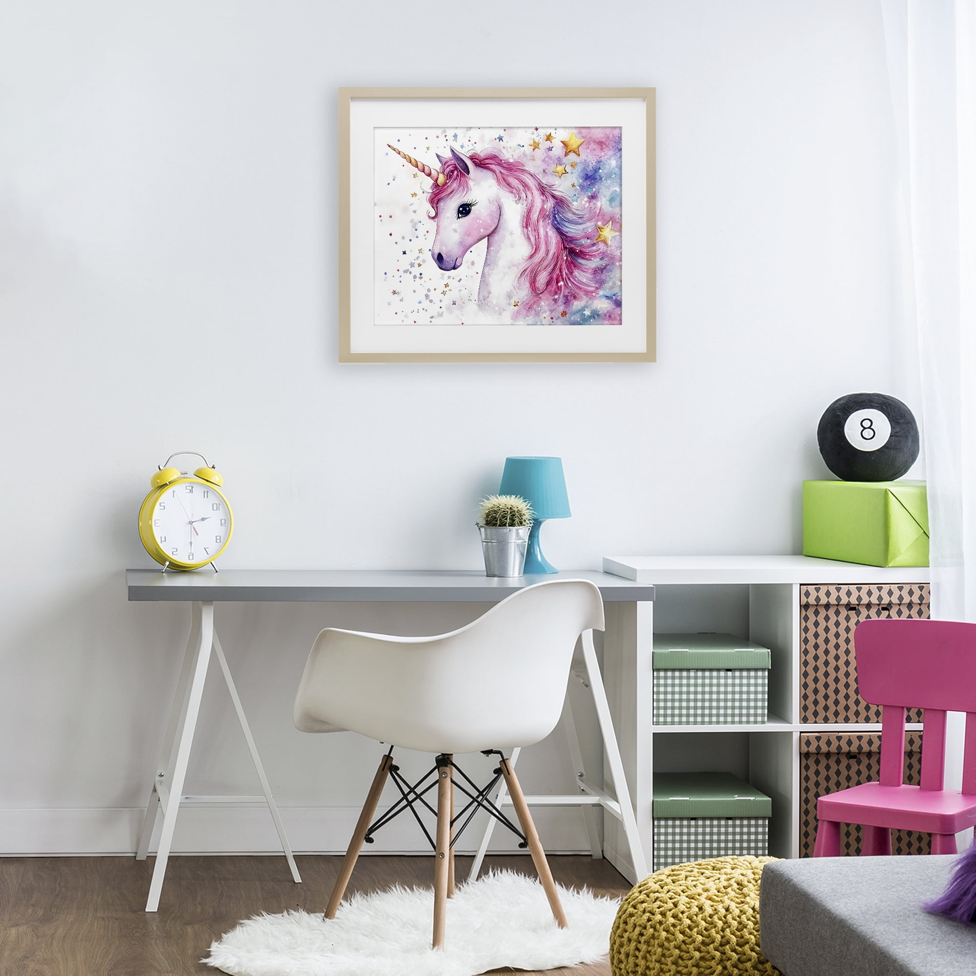 Stupell Industries Pink Mane Unicorn with Stars Birch Framed Print Under Glass, design by Creative Studio