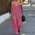 thumbnail image 2 of CZHJS Women's Solid Color Pants Summer Trousers Casual Loose Wide Leg Jumpsuit Long Palazzo Pants Comfy Baggy Dungarees with Pockets One Piece Bib Overalls Hot Pink S, 2 of 5