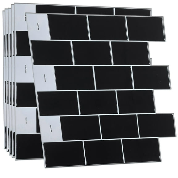 WALPLUS 6 PCS 3D Peel and Stick Wall Tiles Black London Metro Brick Self-Tick Backsplash Tiles for Home 12 x 12 in