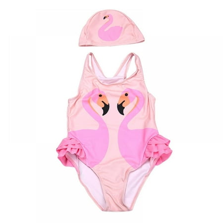 

Baby Girl One Piece Swimsuit Swimwear with Swim Cap Toddler Kid Bikini Bathing Suit Sunsuit Rash Guard 18 Months-8 Years