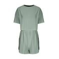 thumbnail image 6 of Honeeladyy Two Piece Outfits for Women Short Sleeve Shirts Wide Leg Shorts Suits Loose Solid Summer Lounge Sets Green L, 6 of 6