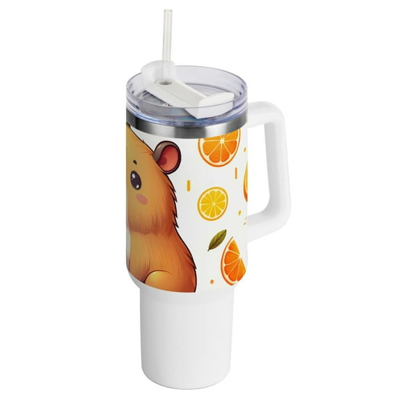 Oranges Capybaras 40 oz Tumbler with Handle Insulated Travel Mug Lid Straw Leak Proof Steel Vacuum Water Bottles Glasses Fits in Car Cup Holder