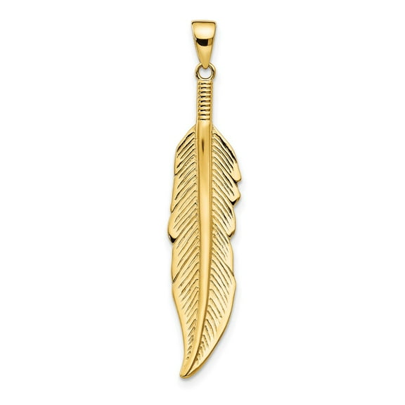 14k Yellow Gold Feather Pendant Charm