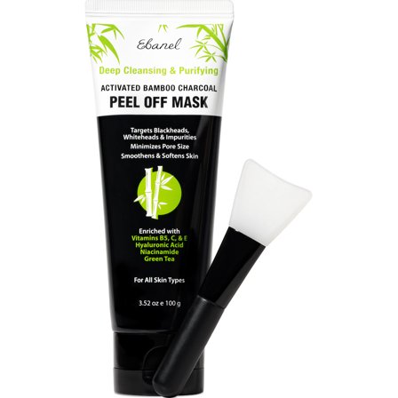 Ebanel Blackhead Remover Charcoal Peel Off Face Mask with Brush, Deep Cleansing Purifying Charcoal Mask Pore Cleaner Minimizer with Niacinamide, Hyaluronic Acid, Aloe, Green Tea, Brush May Vary