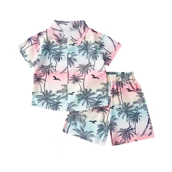 Little Boys' 2 Piece Outfits Short Sleeve Dinosaur Print Summer Shirt And Casual Shorts Childrens Beach Back to School Clothes Size 5-6T