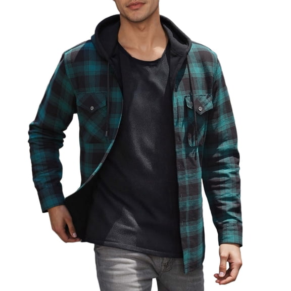CONZONE Men's Buttons Down Flannel Shirts Long Sleeve Hooded Shirts For Men Plaid Soft Lightweight Tops