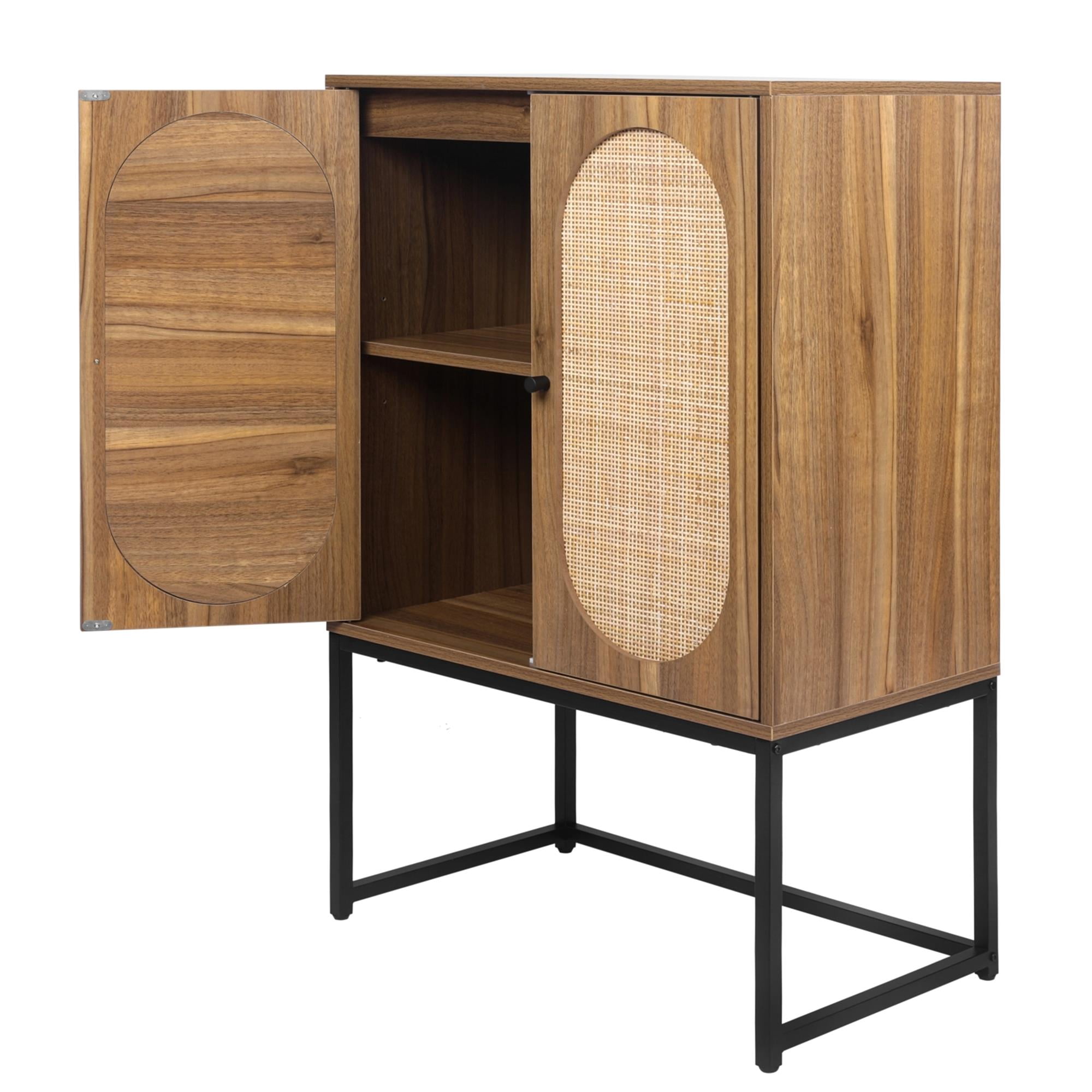 YYAo 2 Door Kitchen Cabinets, Easy Assembly Rattan Pantry Cabinets with Adjustable Shelf for Living Room Bedroom, Walnut YYAo 2 Door Kitchen Cabinets, Easy Assembly Rattan Pantry Cabinets with Adjustable Shelf for Living Room Bedroom, Walnut