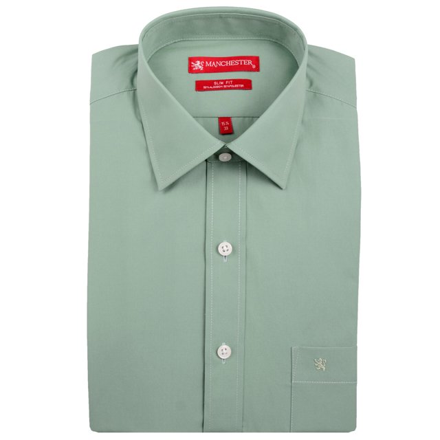 Manchester Camisa de Vestir Slim Fit Verde Medio, 16.5" Cuello 34" Manga Manchester 59956A