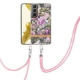 thumbnail image 2 of Flower Pattern Case for Samsung Galaxy S22, Detachable Shoulder Strap Lanyard Crossbody Slim Lightweight Floral Cover with Soft Silicone Shockproof Drop Resistant Case,Purple Peony, 2 of 7