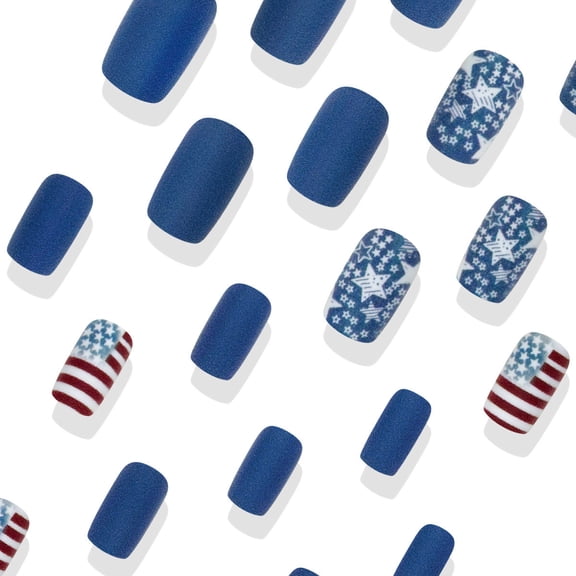 Uxgjfwu 24Pcs 4th Of July Press On Nails, Patriotic Flag Fake Nails, Short Length Glue On Nails, Independence Day Nail Art Decorations for Easy Manicure