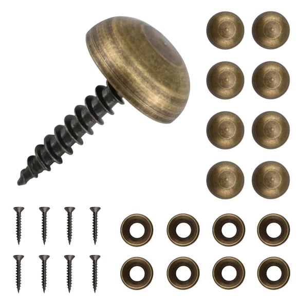 Brass Decorative Screws with Caps, 8 Pack Antique Bronze Self Tapping Screws and Decoration Covers Kit for Mirror, Picture, Wooden Box, Placard, Shutter, Furniture Repairing (15mm Cap Diameter)