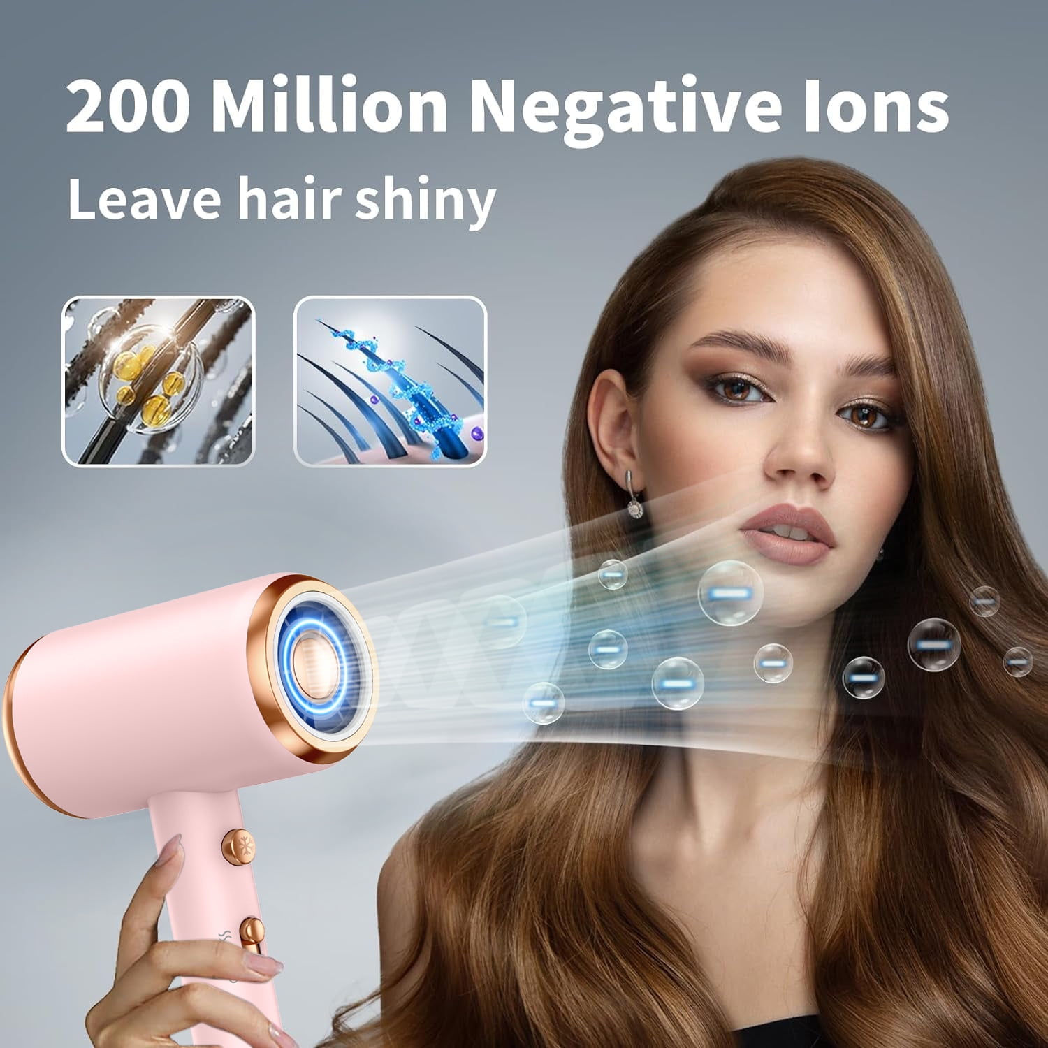 Professional Ionic Hair Dryer, Powerful 1600W Fast Drying Low Noise Blow Dryer with Concentrator Nozzle Diffuser Attachments for Home Salon Travel,ALCI Safety Plug