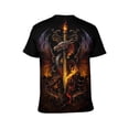 thumbnail image 2 of LAOLIUSN Men's Dragon Graphic T-Shirt, Gothic Fantasy Fire Sword Print Tee, Black, 88% Polyester 12% Spandex, Sizes S-4XL, 2 of 5