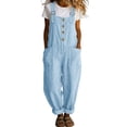 thumbnail image 3 of THDHVS Pants for Women,Solid Color Linen Spaghetti Strap Jumpsuit with Pockets Loose Summer Casual Outfit,Womens Pants Casual Sky Blue S, 3 of 6