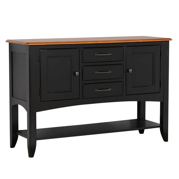 Selections 3-Drawers 1-Large Open Shelf Sideboard in Antique Black/Cherry Wood