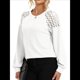 thumbnail image 2 of Blusas de Larga para Mujer, Elegantes, Informales, con Cuello Redondo, de Punto con Encaje de Gofre y Patchwork, Blusas Holgadas A L, 2 of 8