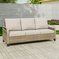 thumbnail image 3 of EAGLE PEAK 3 Seat Wicker Outdoor Patio Sofa, Outdoor Furniture Loveseat Sofa with Cushions, Outdoor Couch for Backyard, Deck, Porch, Brown/Gray, 3 of 9