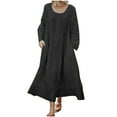thumbnail image 2 of Breaise Plus Size Dresses for Women 2024 Summer Dresses Solid Scoop Neck Long Sleeve Shirts Dresses Basic Loose Fit Pockets Maxi Dresses Flowy Spring Summer Work Dresses Black S, 2 of 6
