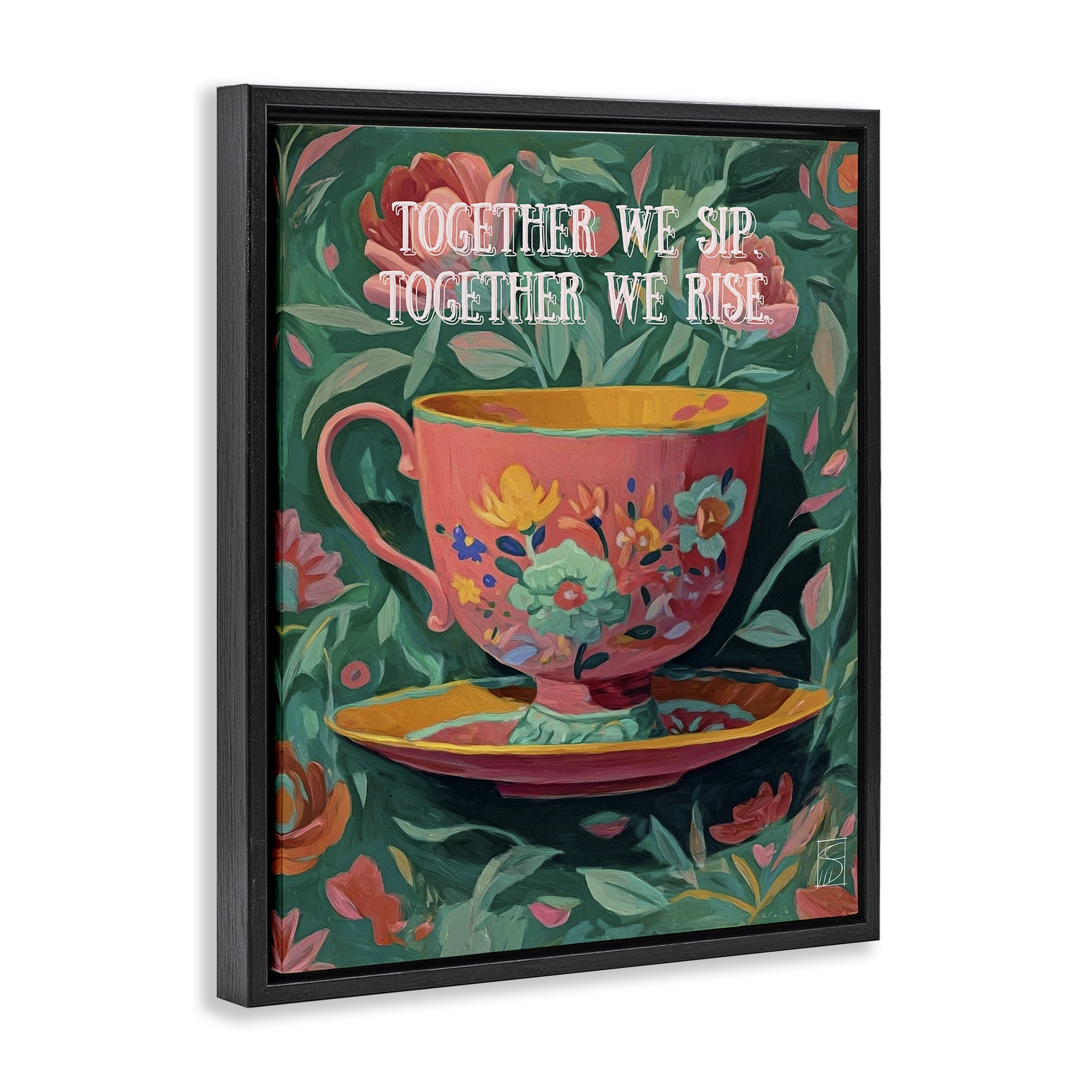 Stupell Industries Together We Sip & Rise Black Framed Floater Canvas Wall Art, design by Sara Culpepper