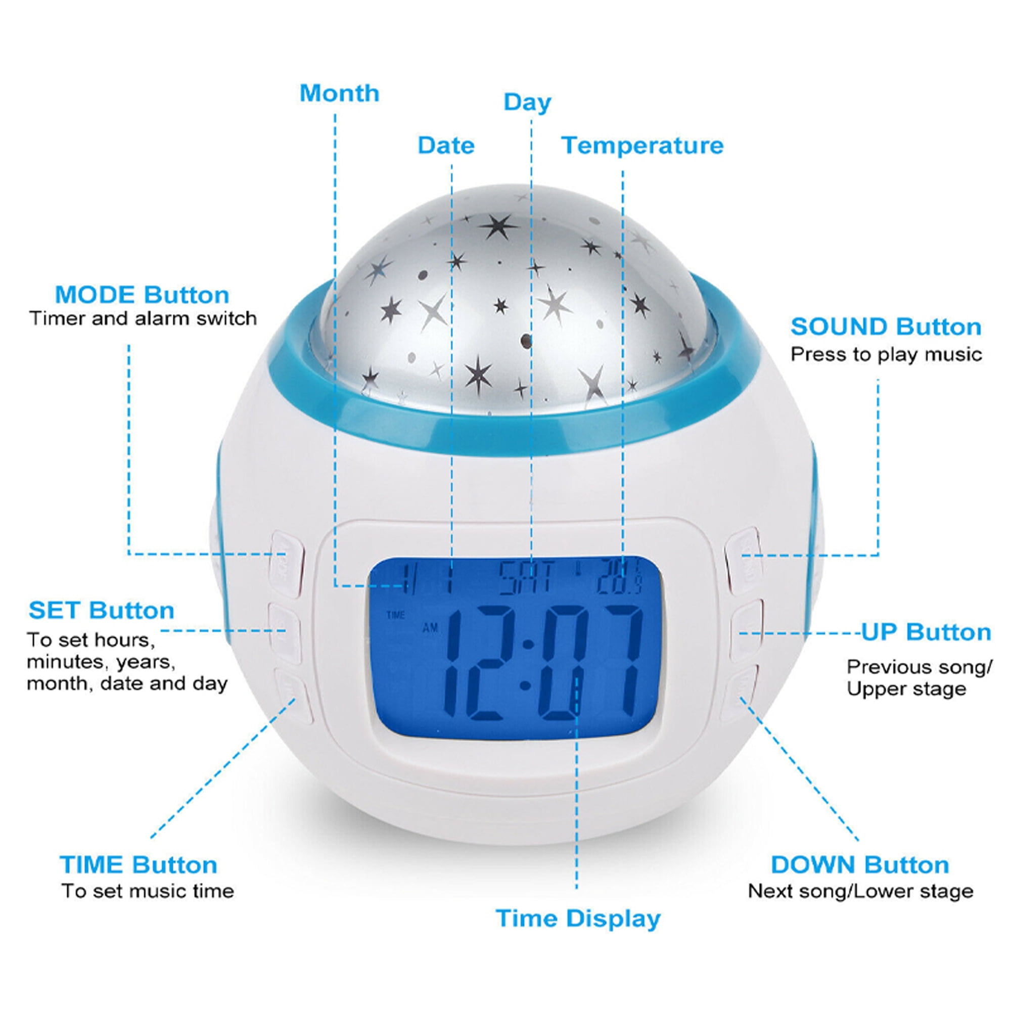 Gaddrt Musik Led Star Sky Projection Digital Wecker Kalender Thermometer Kinder Neu Wecker Projektionslampe Gaddrt Musik Led Star Sky Projection Digital Wecker Kalender Thermometer Kinder Neu Wecker Projektionslampe