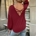 thumbnail image 3 of BLVB Womens Long Sleeve Tops Dressy Casual Spring Fall Crewneck Knit Blouses Back Cutout Shirts Pullover Fashion Wine, 3 of 6