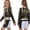 B, variant on G'irl's Costume Set for Halloween, Black & Gold Idol Stage Cosplay Outfit for Performance Accessories, Skirt & Top