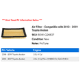 thumbnail image 2 of Air Filter - Compatible with 2013 - 2019 Toyota Avalon 2014 2015 2016 2017 2018, 2 of 2