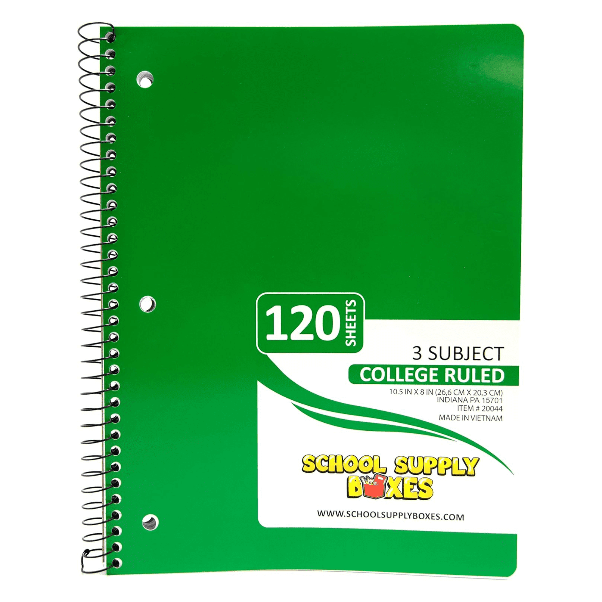 School Supply Boxes | (Color Varies - Blue, Black, Yellow, Red, or Green) College-Ruled 3 Subject Notebooks | 24 Pack | 10.5 IN x 8 IN (120 Sheets) Notebooks for School, Work & Office