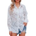 thumbnail image 2 of Sunloudy Camisas elegantes para mujer, blusa de gasa con botones de manga larga de jacquard de color puro Sunloudy  S M L XL XXL, 2 of 9