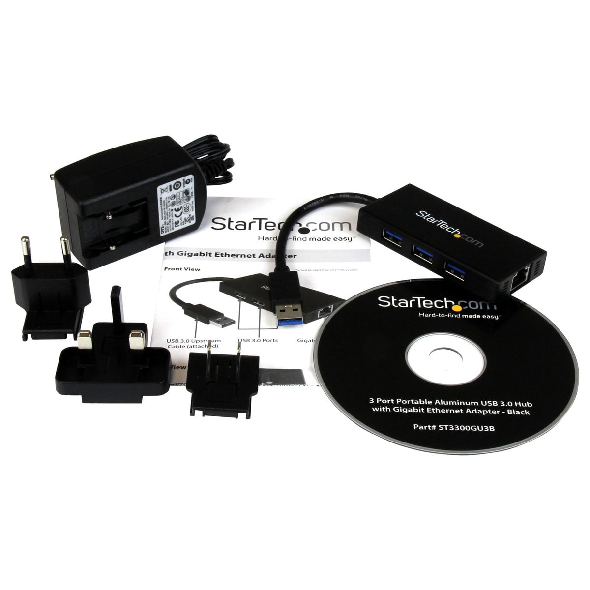 3PORT USB 3.0 HUB WITH GIGABIT ETHERNET NIC ALUMINUM W/ CABLE