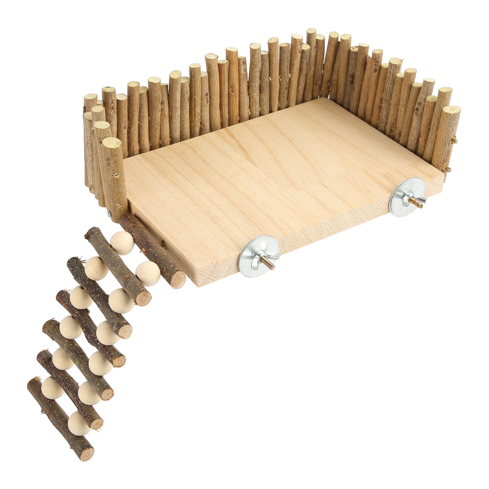 Yajisi Hamster Climbing Platform Wooden Chewing Toy Small Pet Activity Playground with Fence for Sugar Glider Golden Bear Screw Type, 9.45 inches / 24 cm